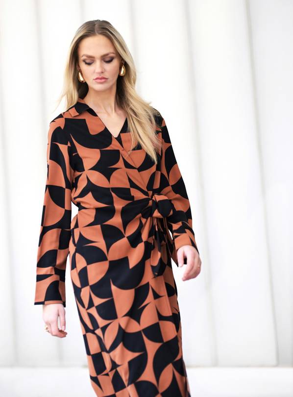 Buy For All the Love Geometric Printed Tie Wrap Midi Dress 12 Dresses
